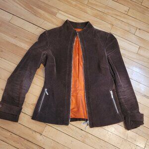 Purificacion Garcia Brown Corduroy Bomber Jacket 40 Orange Lined Spanish Designe